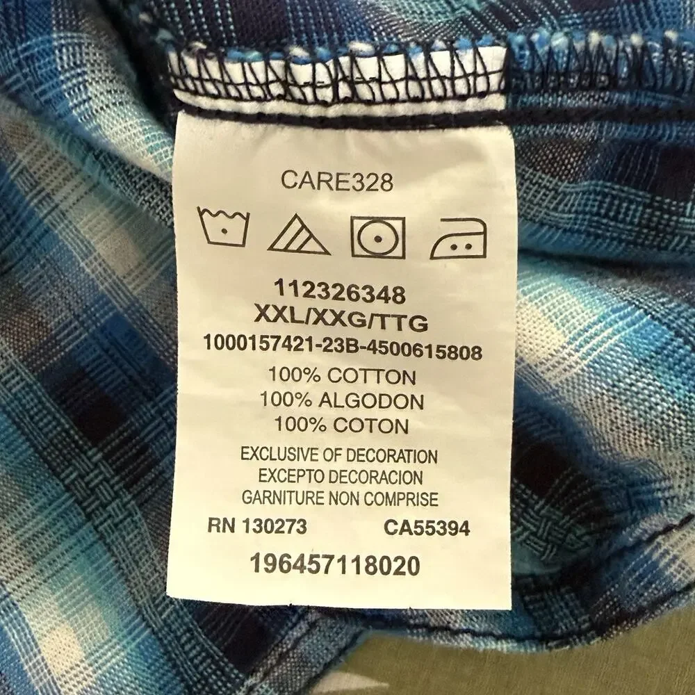 Wrangler Rock 47 Men’s Western Pearl Snap Shirt XXL Blue Plaid Long Sleeve EUC - Picture 10 of 12